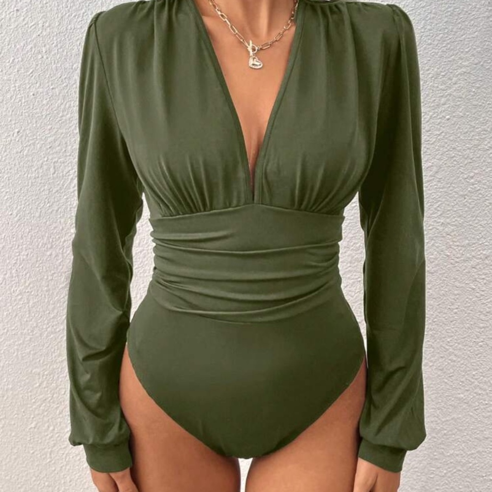 Olive green long sleeve body suit size tall medium